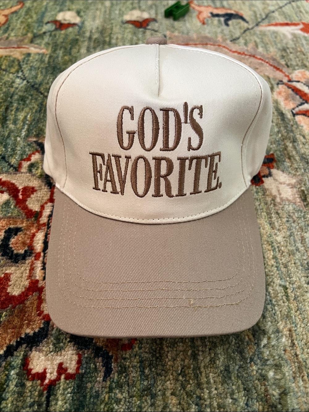 Beige and Cream "GOD'S FAVORITE" Baseball Cap